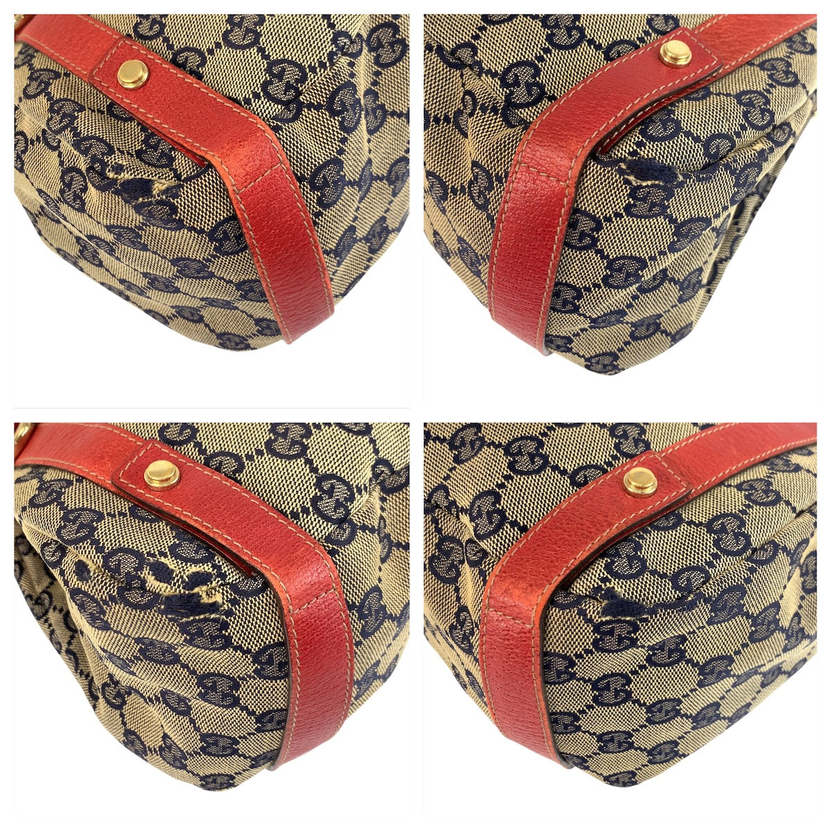 GUCCI Tote Bag 130736 GG canvas Gray Red Gold Metal Abbey