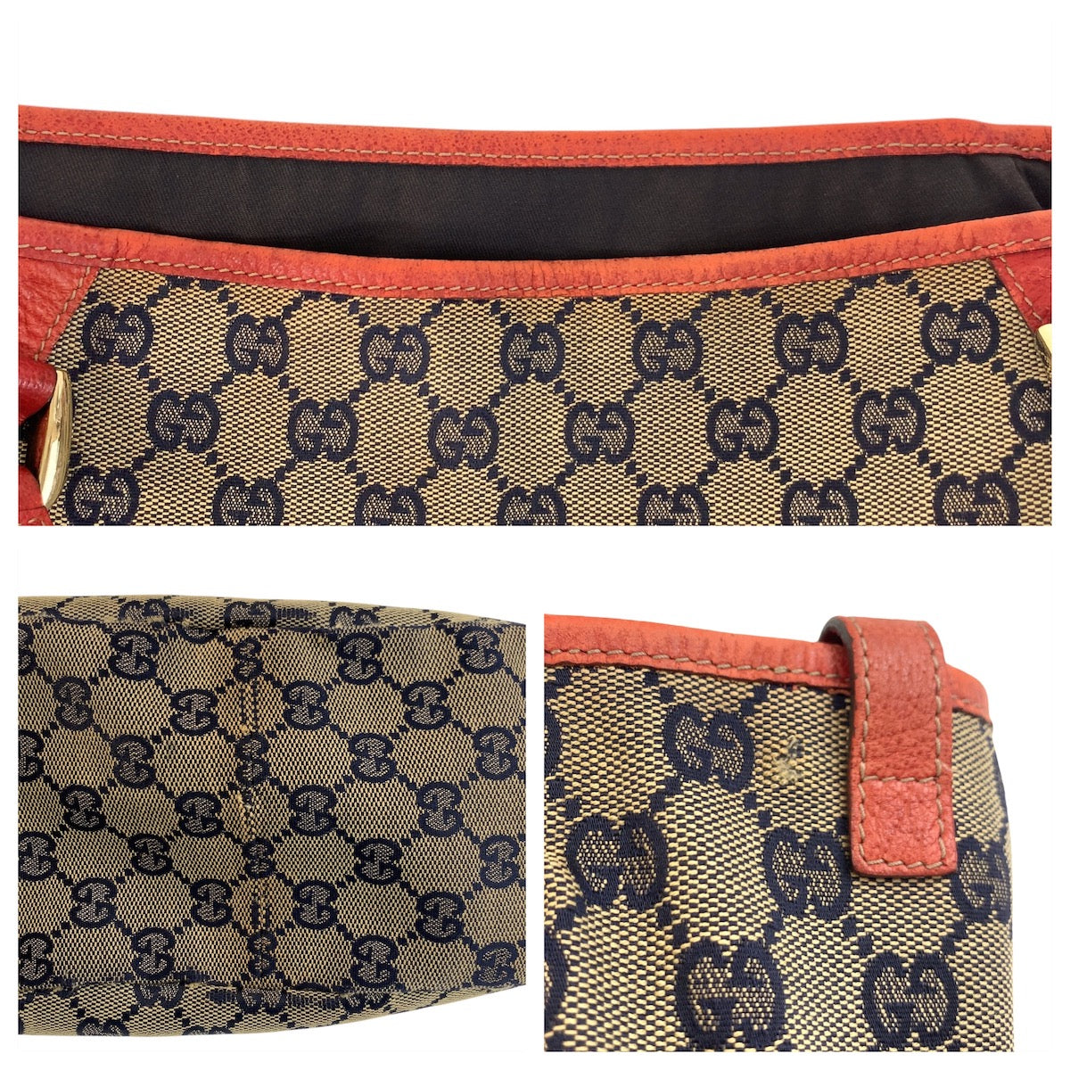 GUCCI Tote Bag 130736 GG canvas Gray Red Gold Metal Abbey