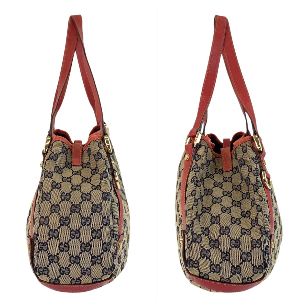 GUCCI Tote Bag 130736 GG canvas Gray Red Gold Metal Abbey