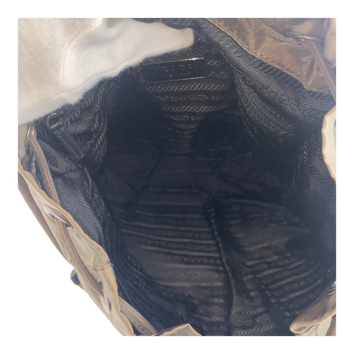 PRADA Backpack BZ0001 Nylon Khaki Gray Black Silver Metal Test Triangle With logo