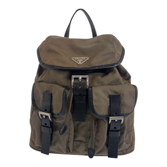 PRADA Backpack BZ0001 Nylon Khaki Gray Black Silver Metal Test Triangle With logo