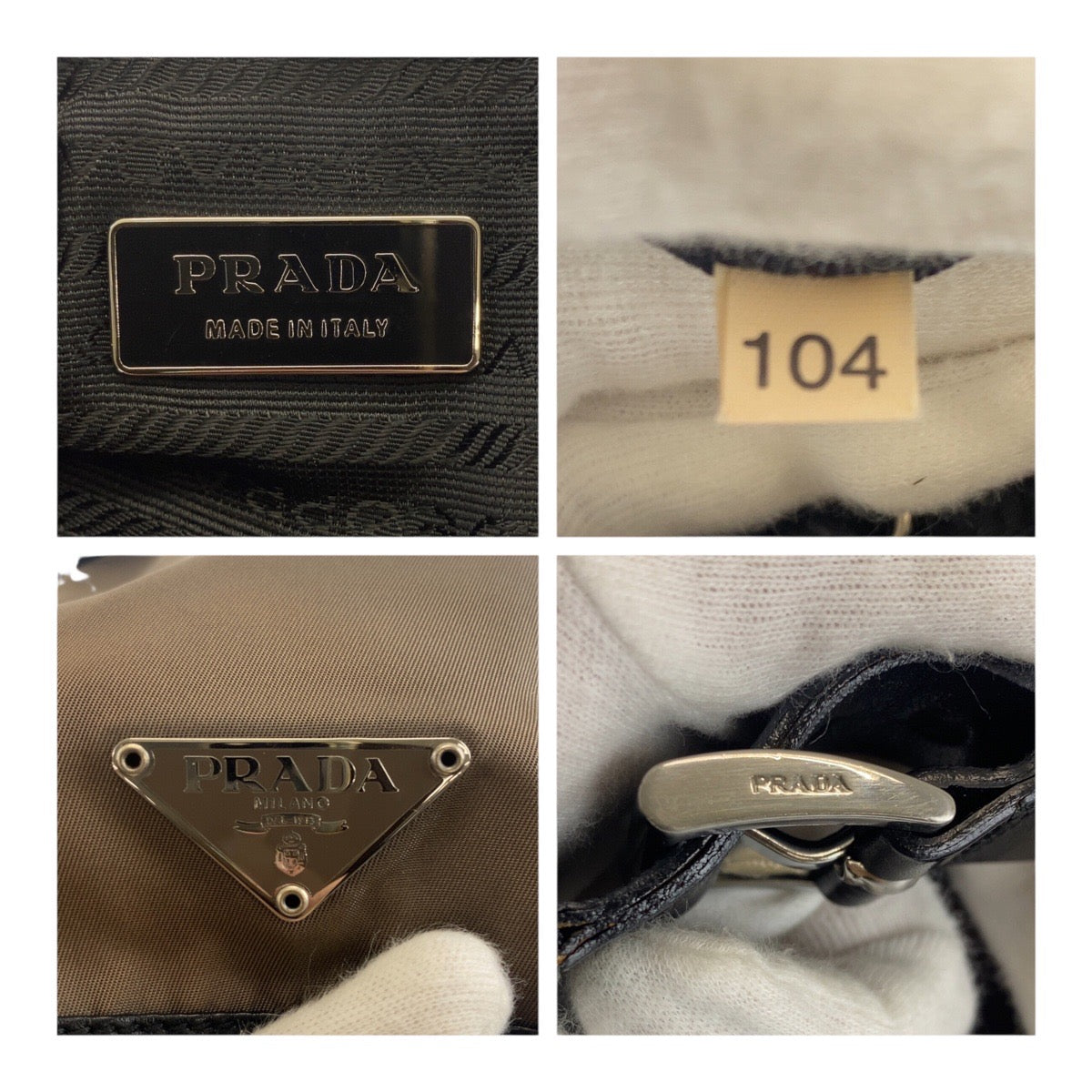 PRADA Backpack BZ0001 Nylon Khaki Gray Black Silver Metal Test Triangle With logo
