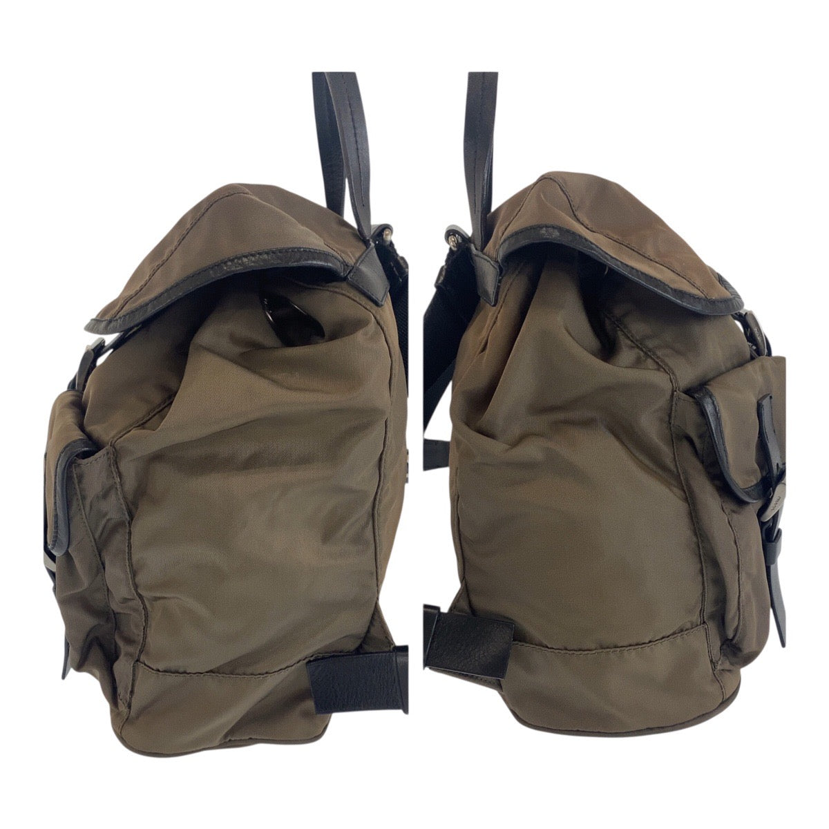PRADA Backpack BZ0001 Nylon Khaki Gray Black Silver Metal Test Triangle With logo