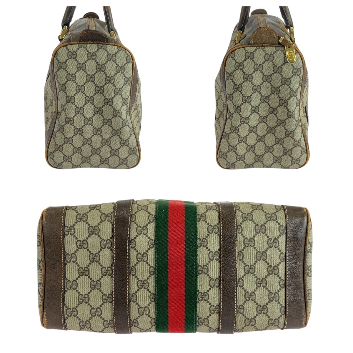 GUCCI Handbag GG Supreme canvas, leather Beige Brown Gold Metal Old Gucci Shelly Line Women Used Authentic