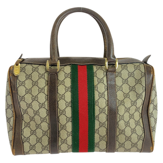 GUCCI Handbag GG Supreme canvas, leather Beige Brown Gold Metal Old Gucci Shelly Line Women Used Authentic
