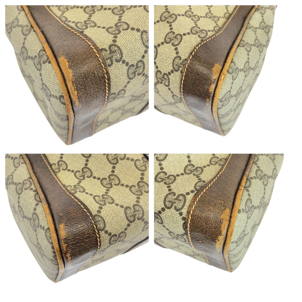 GUCCI Handbag GG Supreme canvas, leather Beige Brown Gold Metal Old Gucci Shelly Line Women Used Authentic