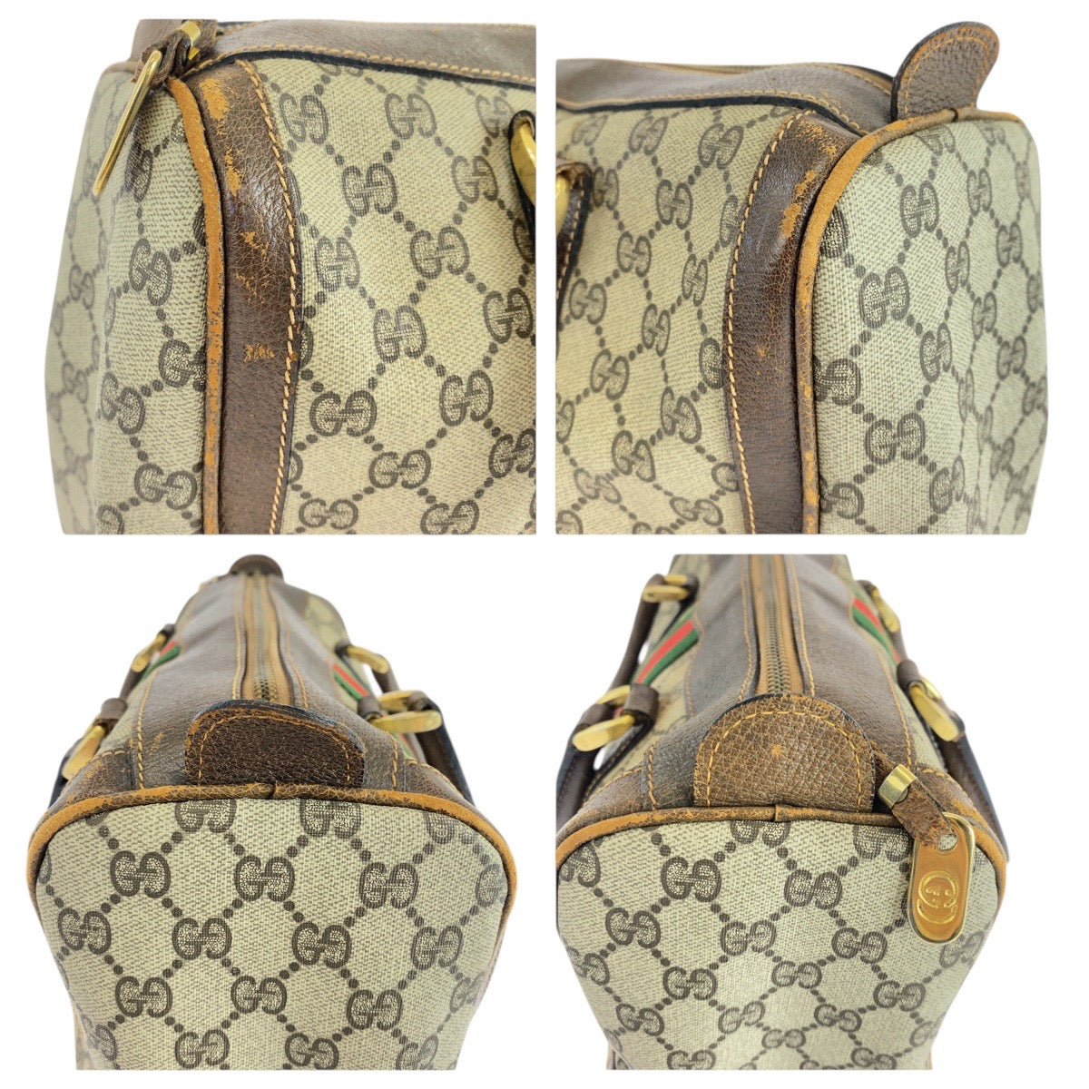 GUCCI Handbag GG Supreme canvas, leather Beige Brown Gold Metal Old Gucci Shelly Line Women Used Authentic