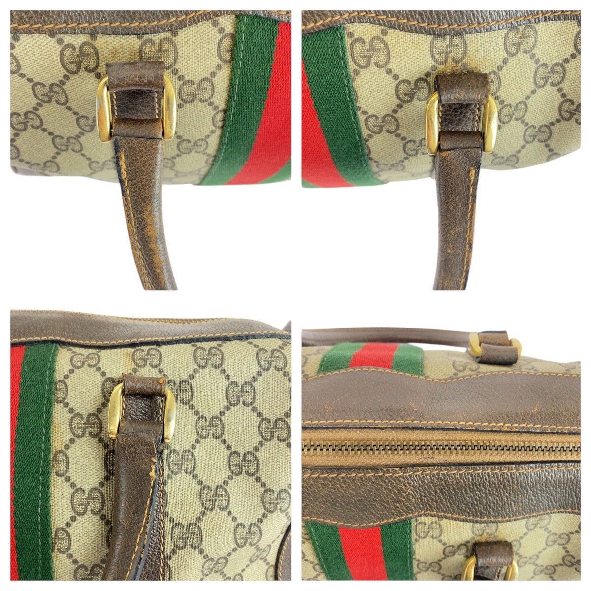 GUCCI Handbag GG Supreme canvas, leather Beige Brown Gold Metal Old Gucci Shelly Line Women Used Authentic