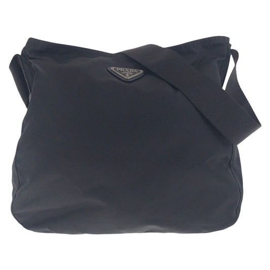 PRADA Shoulder Bag Nylon Black SilverMetal Shoulder Bag Body Bag Test Triangle With logo Women Used Authentic