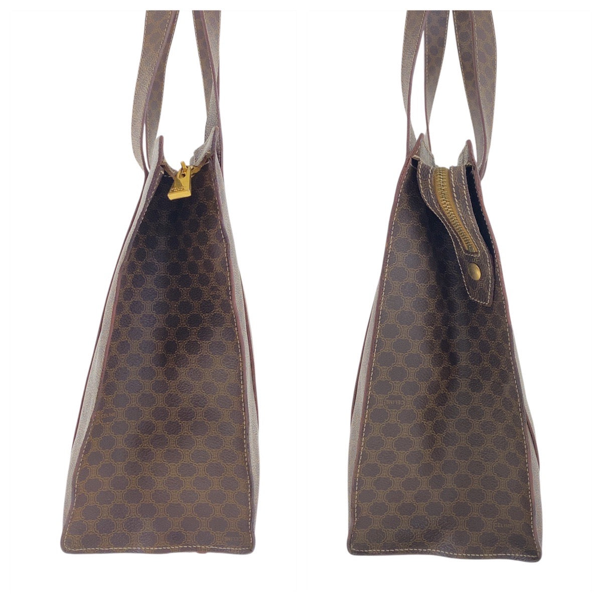 CELINE Tote Bag MC98/2 PVC Brown Gold Metal Tote Bag Shoulder Bag Macadam Women Used Authentic