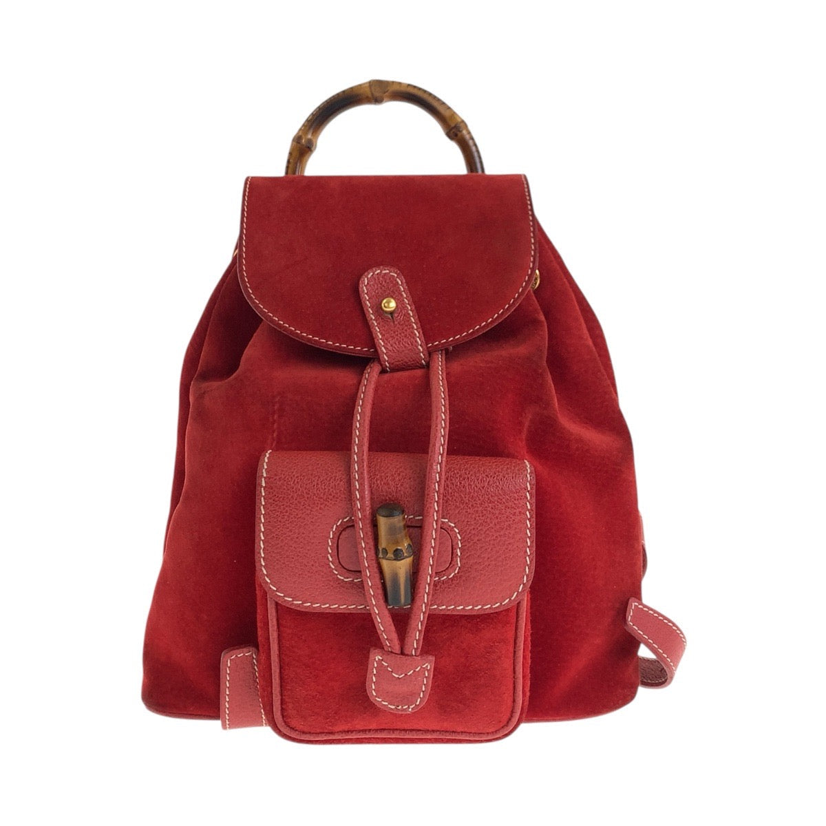 GUCCI Backpack 003 2034 0030 Suede Red Gold Metal Bamboo