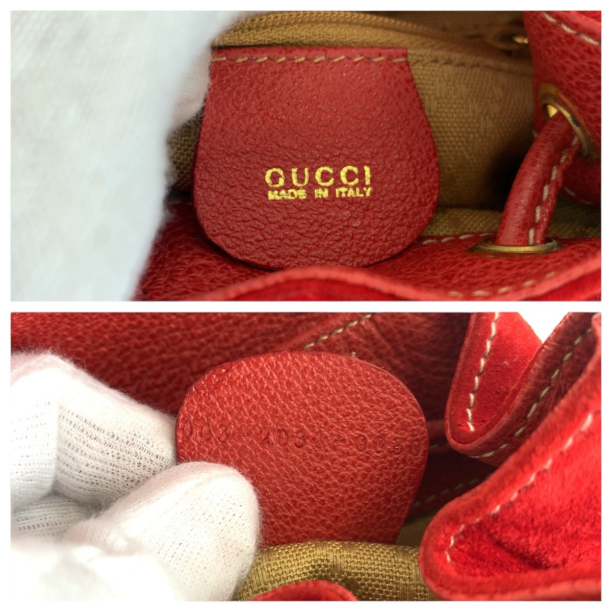GUCCI Backpack 003 2034 0030 Suede Red Gold Metal Bamboo