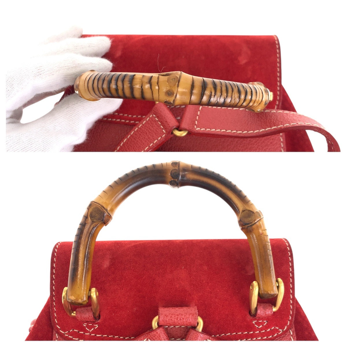 GUCCI Backpack 003 2034 0030 Suede Red Gold Metal Bamboo