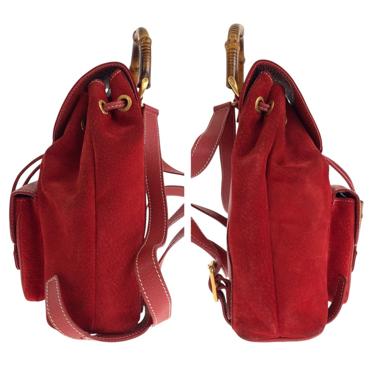 GUCCI Backpack 003 2034 0030 Suede Red Gold Metal Bamboo