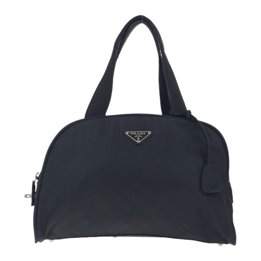 PRADA Tote Bag Nylon Black SilverMetal Tote Bag handbag Test Triangle With logo Women Used Authentic