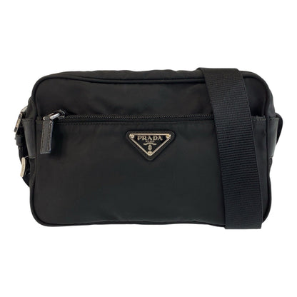 PRADA Shoulder Bag Nylon Black Silver Metal Test Triangle With logo