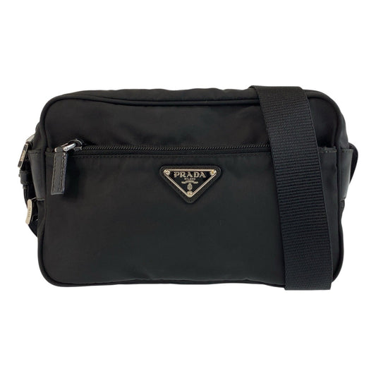 PRADA Shoulder Bag Nylon Black Silver Metal Test Triangle With logo