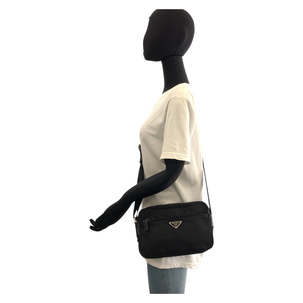 PRADA Shoulder Bag Nylon Black Silver Metal Test Triangle With logo