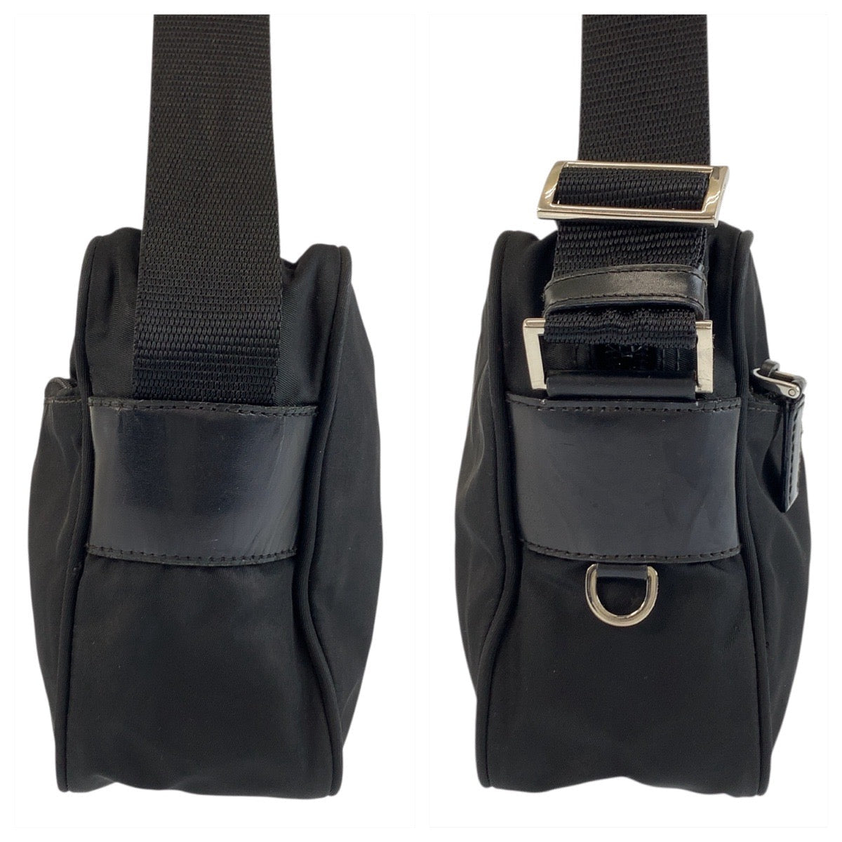 PRADA Shoulder Bag Nylon Black Silver Metal Test Triangle With logo