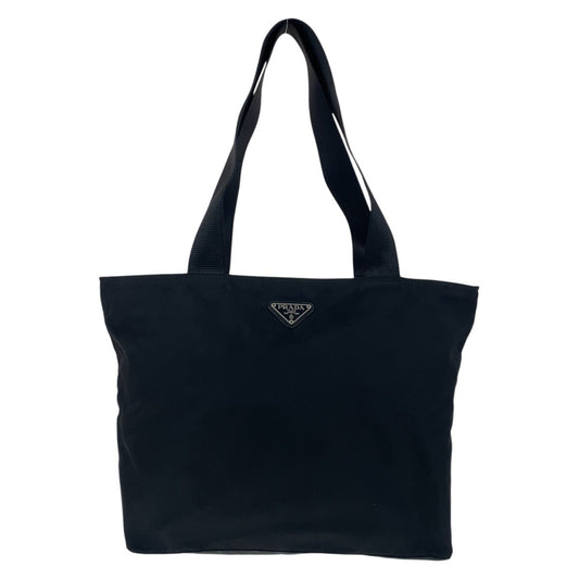 PRADA Tote Bag Nylon Black SilverMetal Tote Bag Shoulder Bag Test Triangle With logo Women Used Authentic