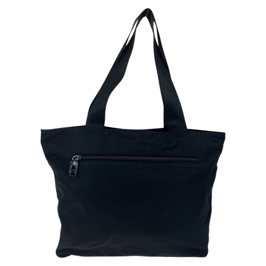 PRADA Tote Bag Nylon Black SilverMetal Tote Bag Shoulder Bag Test Triangle With logo Women Used Authentic