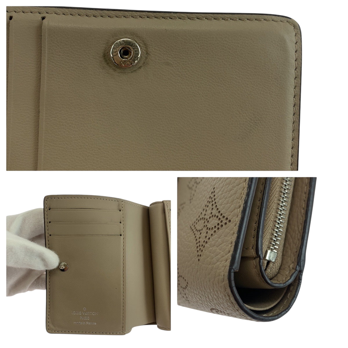 LOUIS VUITTON Bifold Wallet M80817 leather Galle Beige SilverMetal Folding wallet Compact wallet Monogram Mahina Portefeuille Claire Women Used Authentic