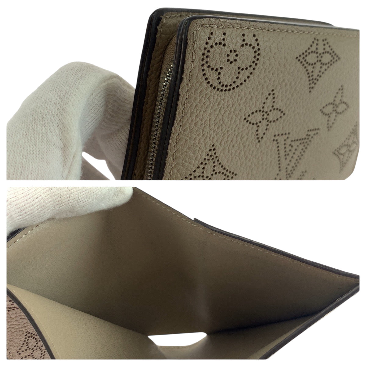 LOUIS VUITTON Bifold Wallet M80817 leather Galle Beige SilverMetal Folding wallet Compact wallet Monogram Mahina Portefeuille Claire Women Used Authentic