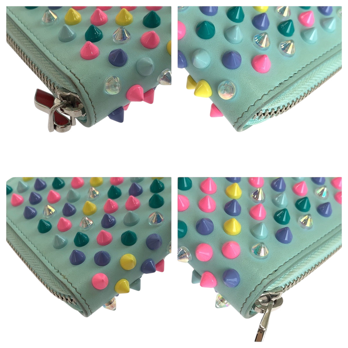 Christian Louboutin Long Wallet Purse leather Blue Multicolor SilverMetal Panettone