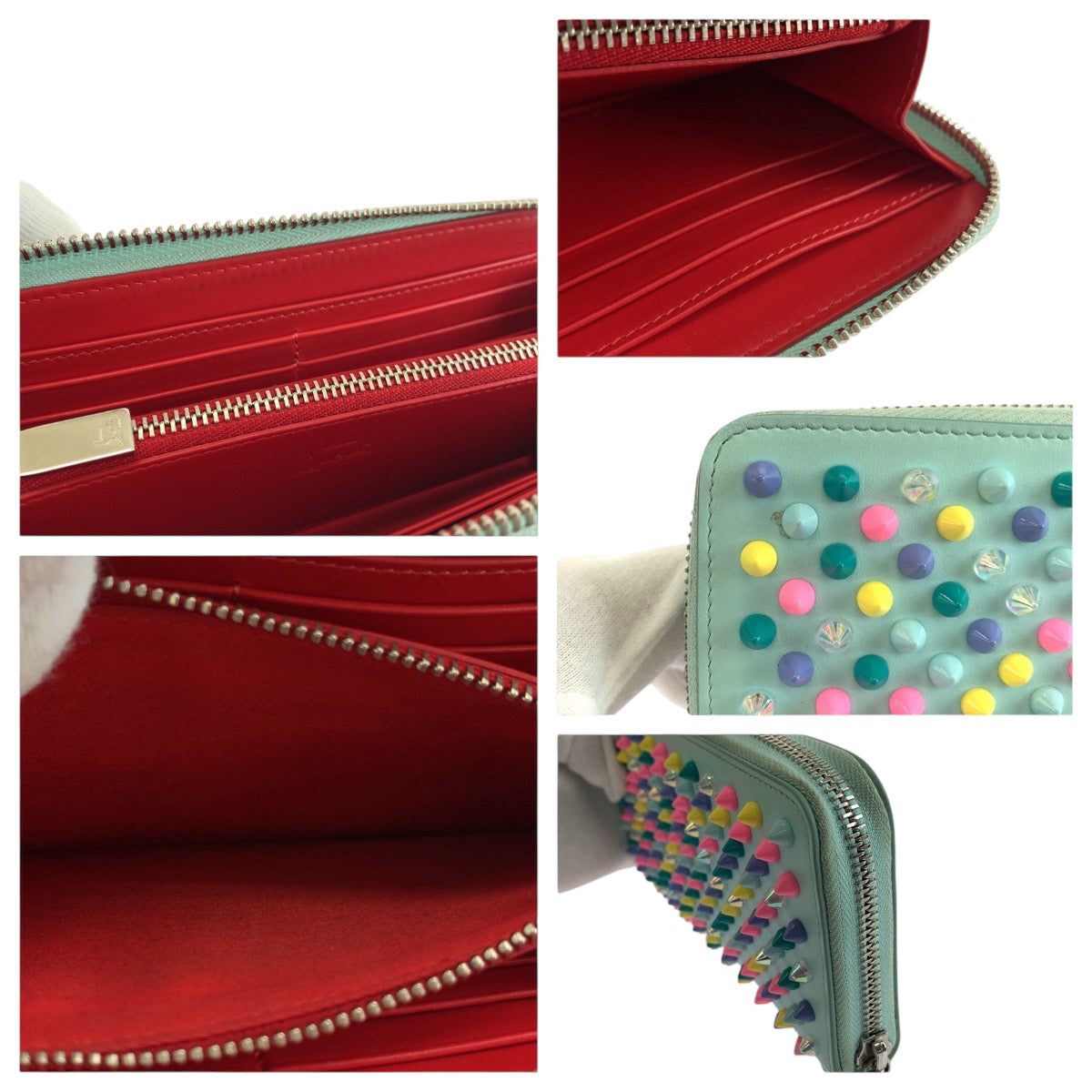 Christian Louboutin Long Wallet Purse leather Blue Multicolor SilverMetal Panettone