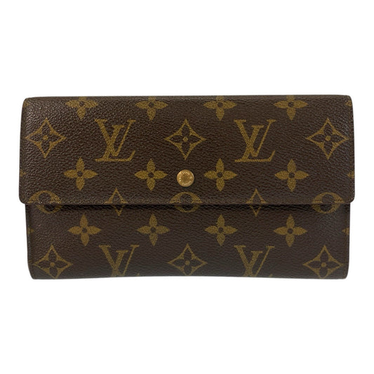LOUIS VUITTON Long Wallet Purse M61215 PVC Brown Gold Metal Monogram Porte Tresor International