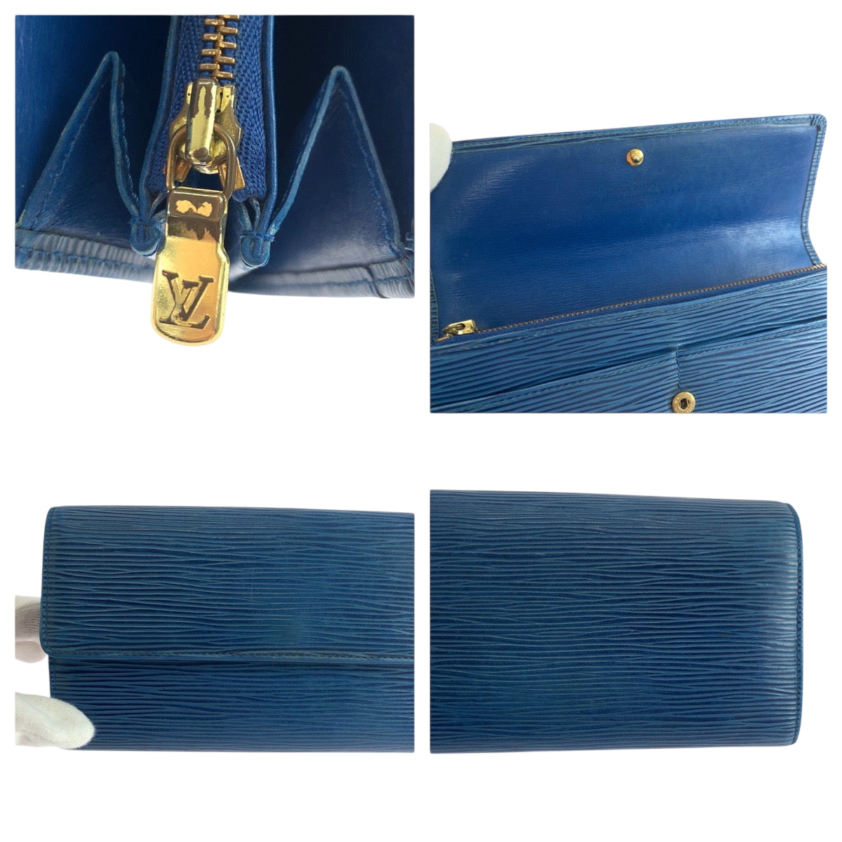 LOUIS VUITTON Long Wallet Purse M6359G Epi Leather Blue GoldMetal Long Wallet Purse Epi Porto Monnet Credit Women Used Authentic