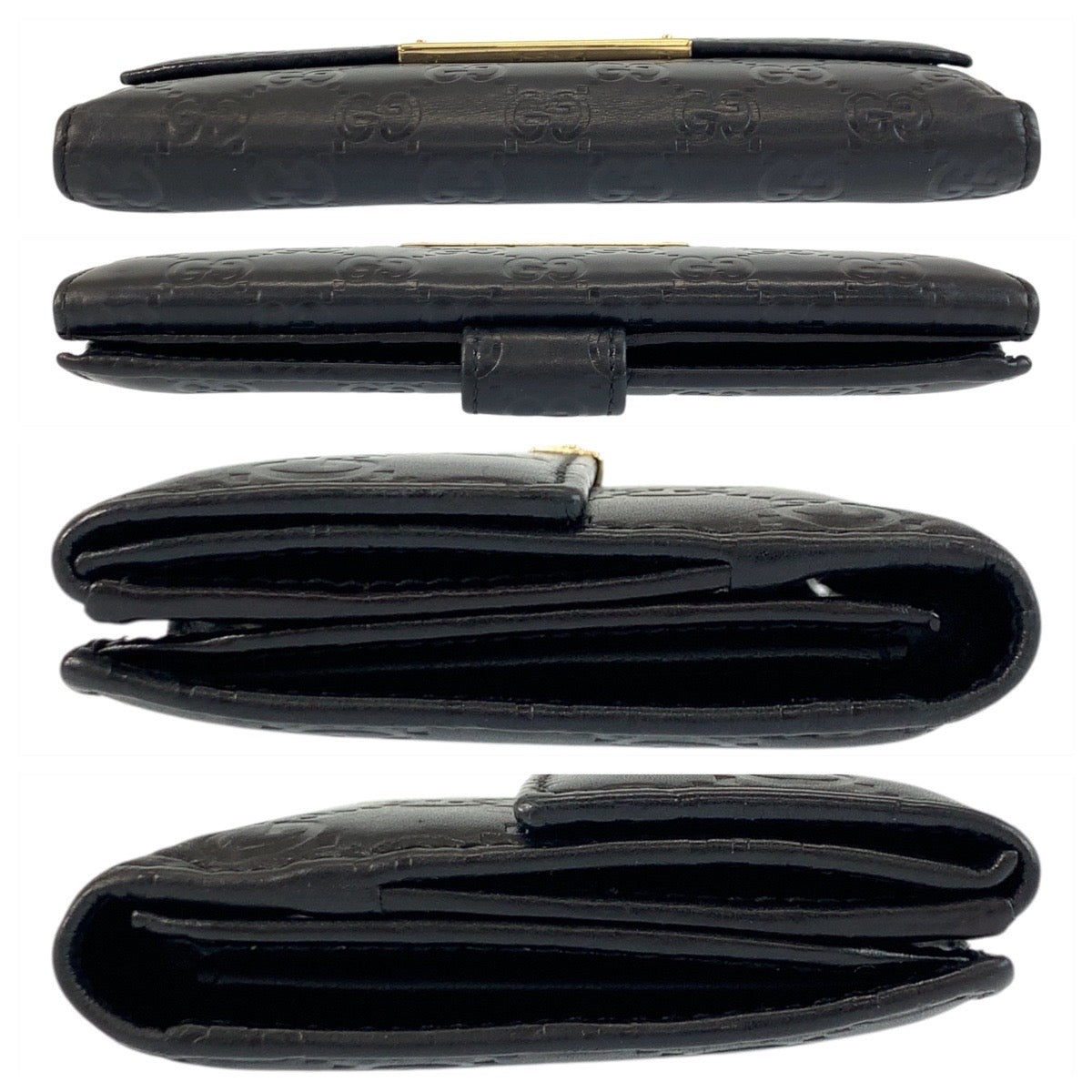 GUCCI Long Wallet Purse 112715 leather Black GoldMetal Long Wallet Purse Guccisima Women Used Authentic