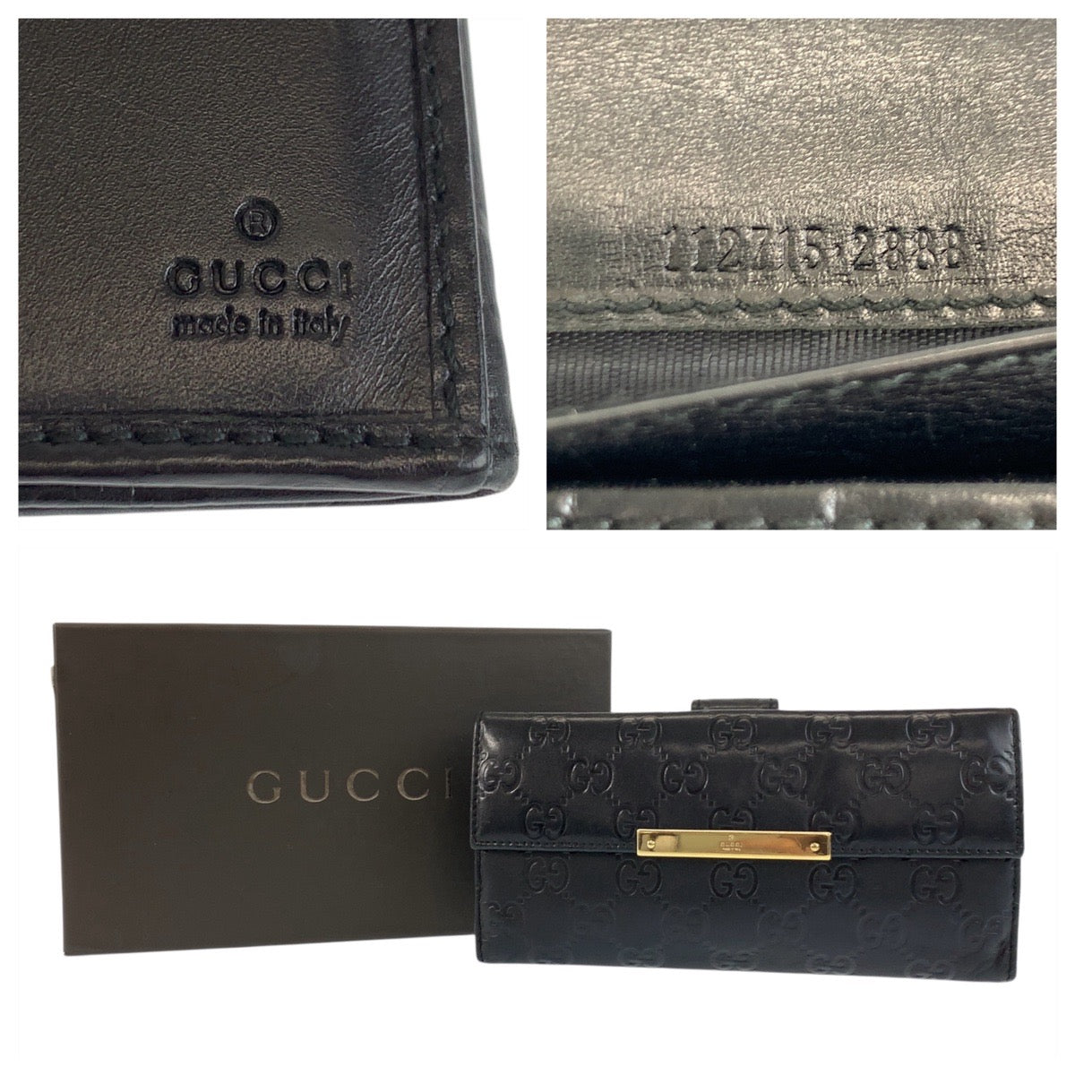 GUCCI Long Wallet Purse 112715 leather Black GoldMetal Long Wallet Purse Guccisima Women Used Authentic