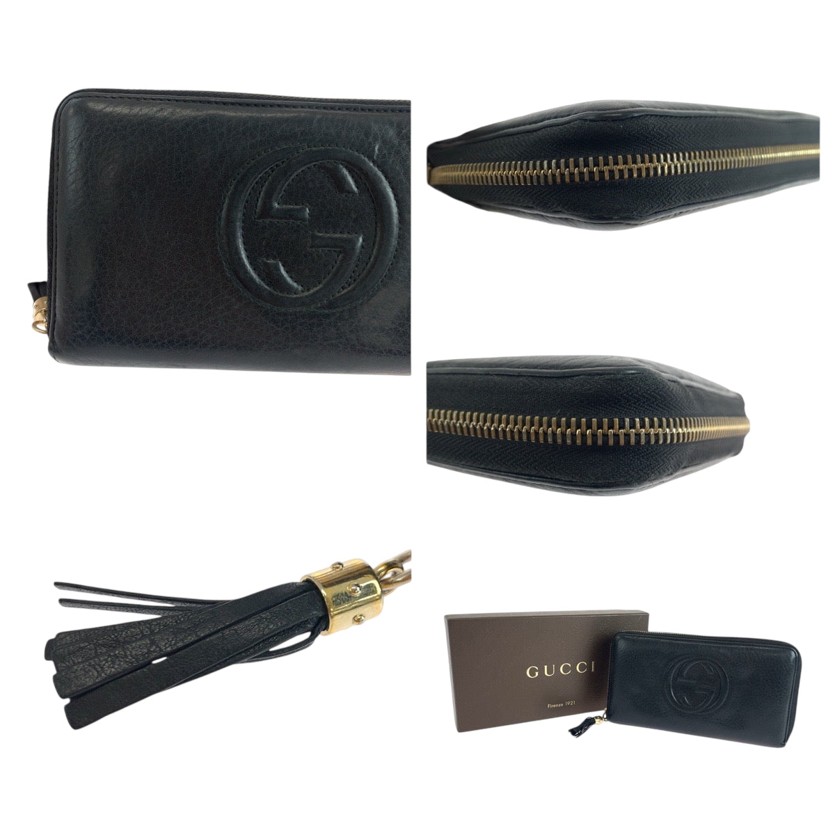 GUCCI Long Wallet Purse 308280 leather black Soho Interlocking
