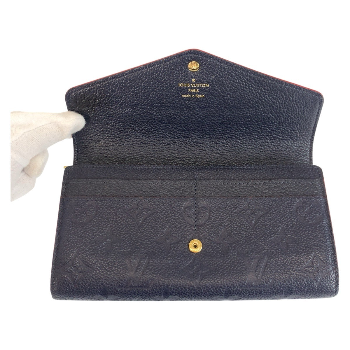 LOUIS VUITTON Long Wallet Purse M62125 leather Navy Gold Metal Long Wallet Purse Monogram Unplant Portefeuille Sarah Women Used Authentic