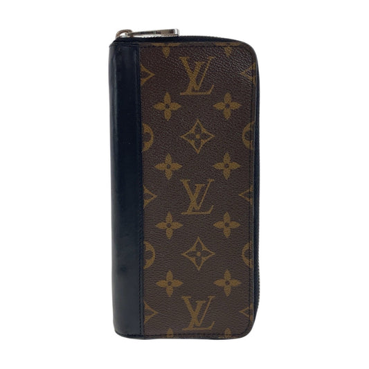 LOUIS VUITTON Long Wallet Purse M60109 PVC, Leather Brown Black SilverMetal Long Wallet Purse Monogram macacer Zippy Wallet Vertical mens Used Authentic