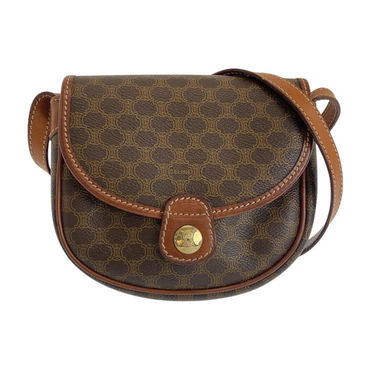 CELINE Shoulder Bag M06 PVC, Leather Brown Gold Metal Shoulder Bag pochette Macadam Women Used Authentic