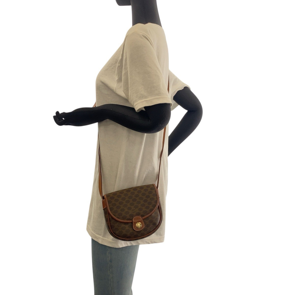 CELINE Shoulder Bag M06 PVC, Leather Brown Gold Metal Shoulder Bag pochette Macadam Women Used Authentic