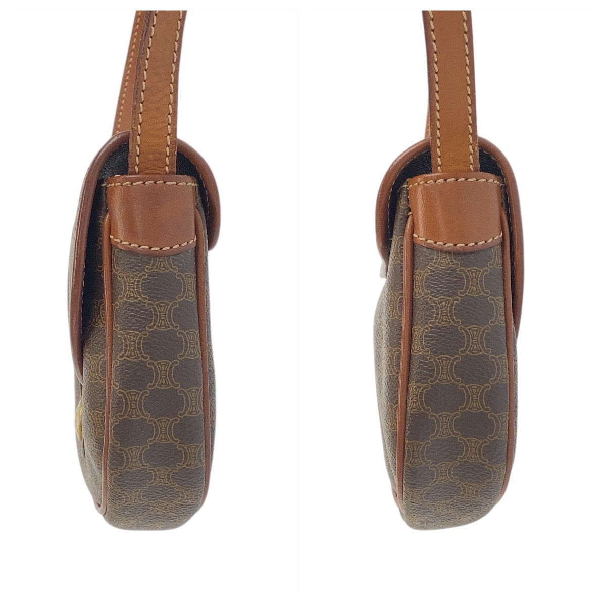 CELINE Shoulder Bag M06 PVC, Leather Brown Gold Metal Shoulder Bag pochette Macadam Women Used Authentic
