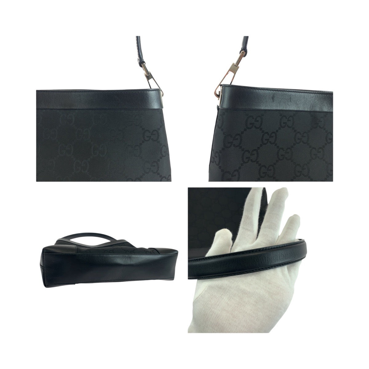 GUCCI Shoulder Bag 148754 Nylon Black Silver Metal