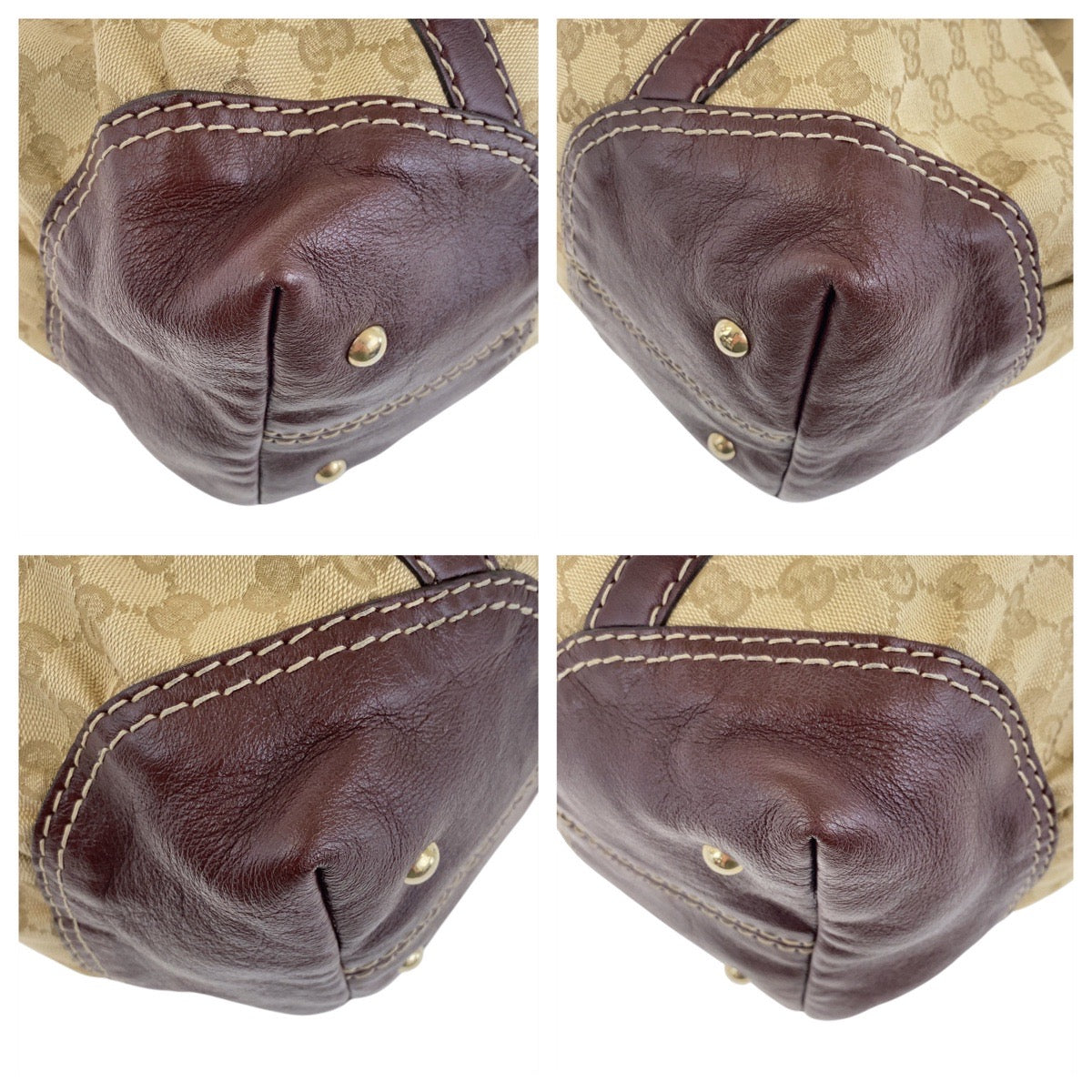 GUCCI Handbag 189892 GG canvas Beige Brown Gold Metal
