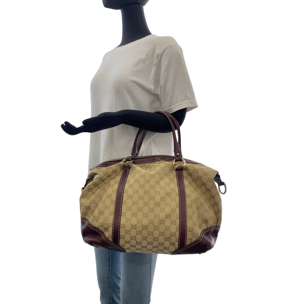 GUCCI Handbag 189892 GG canvas Beige Brown Gold Metal