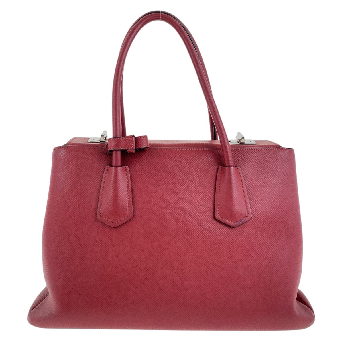 PRADA Tote Bag leather Red Silver Metal Safiano Triangle With logo