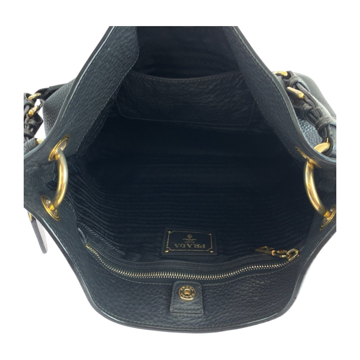 PRADA Shoulder Bag leather Black GoldMetal Vitterodino logo