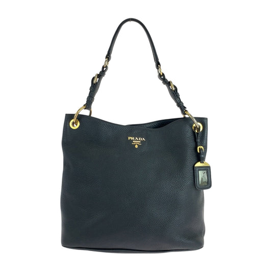 PRADA Shoulder Bag leather Black GoldMetal Vitterodino logo
