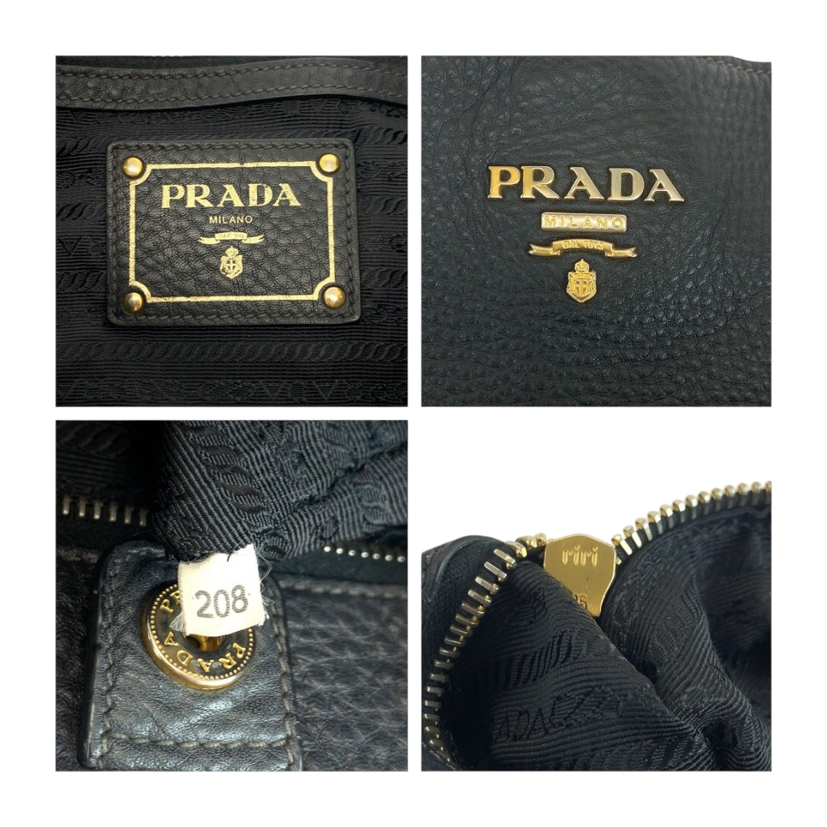 PRADA Shoulder Bag leather Black GoldMetal Vitterodino logo