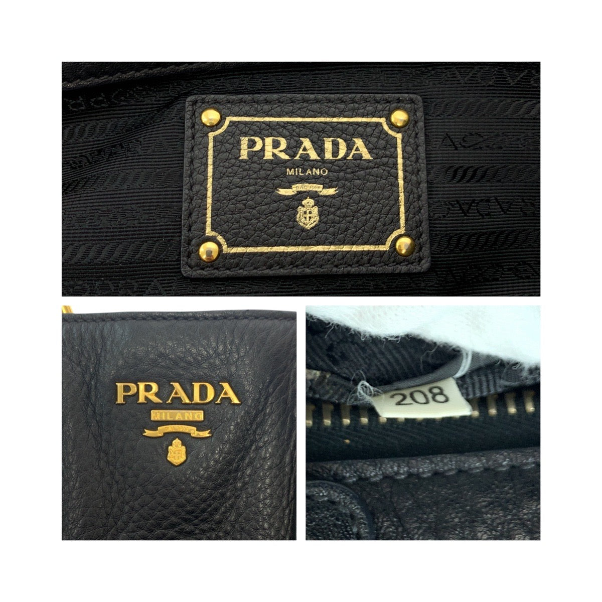 PRADA Tote Bag 208 leather Black Gold Metal Vitterodino
