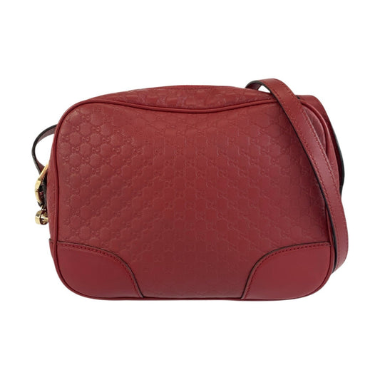 GUCCI Shoulder Bag 449413 leather Red Gold Metal Shoulder Bag pochette Micro Guccisima Women Used Authentic