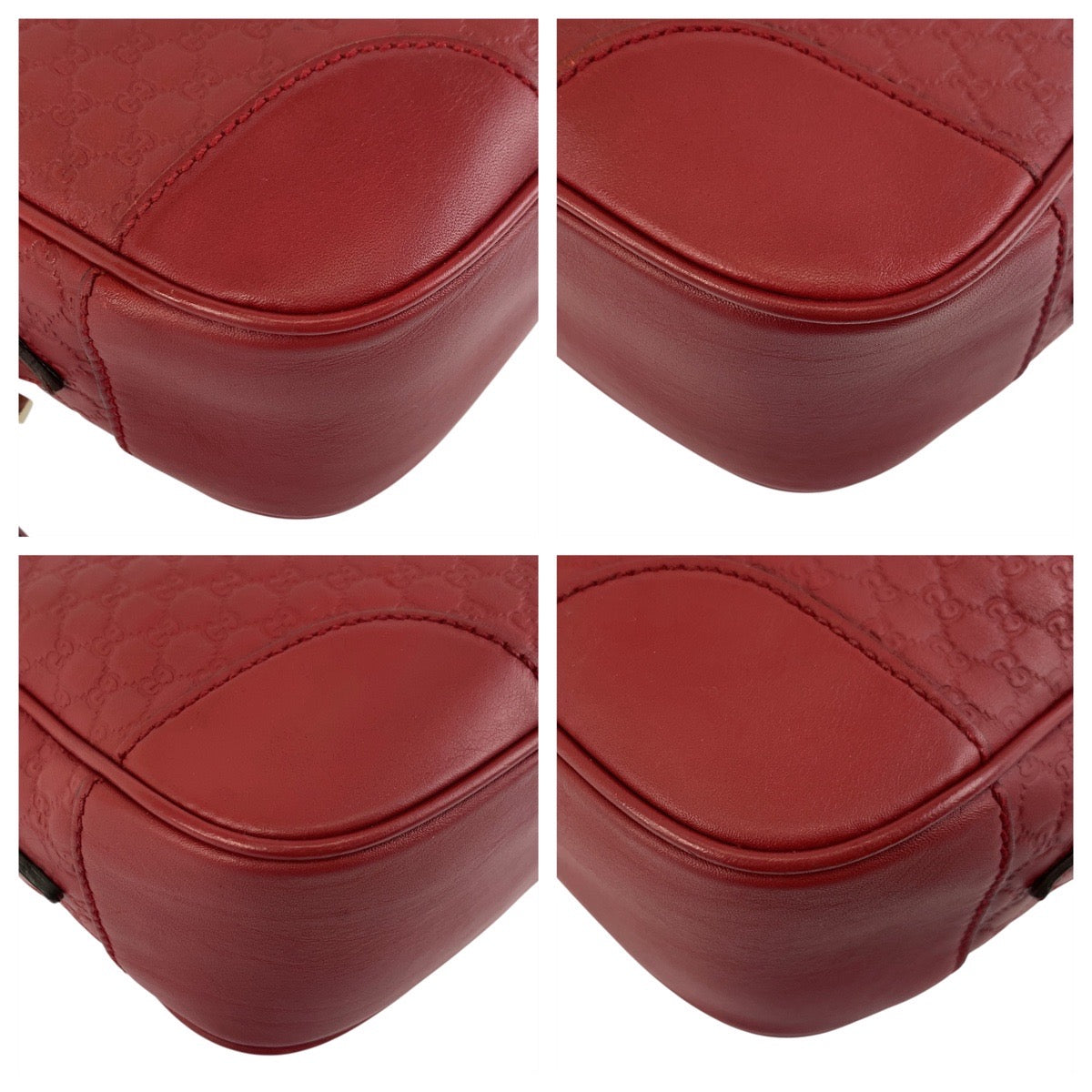 GUCCI Shoulder Bag 449413 leather Red Gold Metal Shoulder Bag pochette Micro Guccisima Women Used Authentic