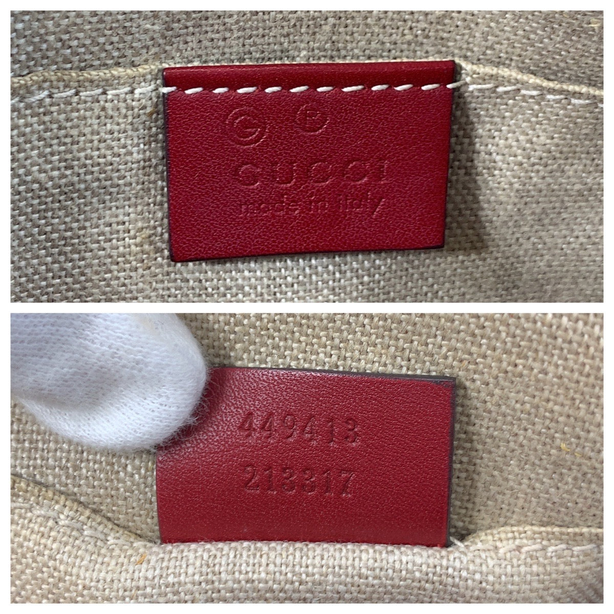 GUCCI Shoulder Bag 449413 leather Red Gold Metal Shoulder Bag pochette Micro Guccisima Women Used Authentic